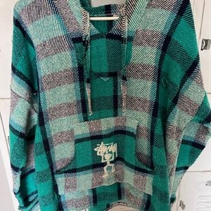 Rare Vintage mexican blanket poncho baja hoodie - STUSSY